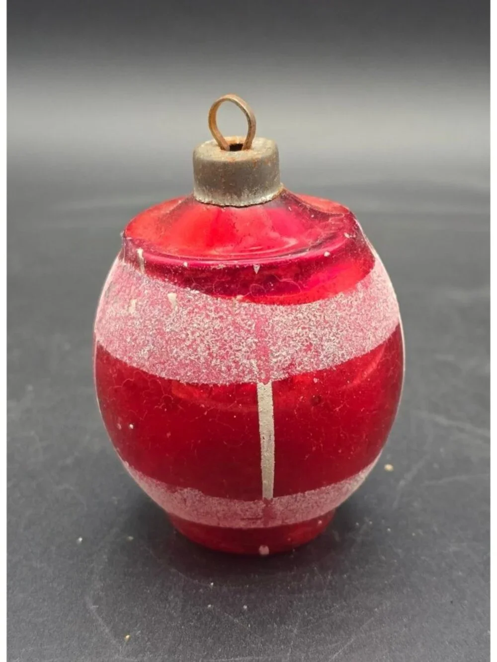 Rare HTF Vintage Red Mercury Glass Mica Striped Christmas Ornament Indent Bottom